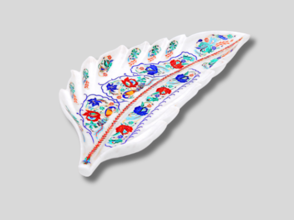 Decorative Leaf Design Marble Fruit Bowl Handmade Perfect Look For Table Decor